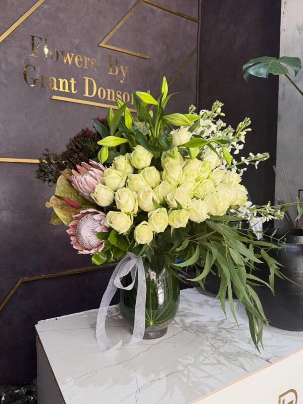 White Roses and Proteas